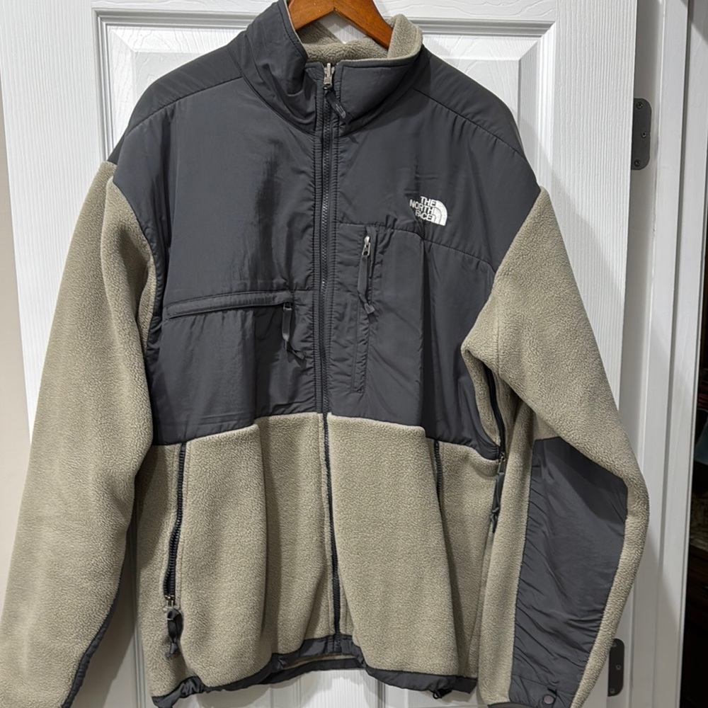 The North Face Gray and Tan Performance Jacket with Fleece and Nylon Panels